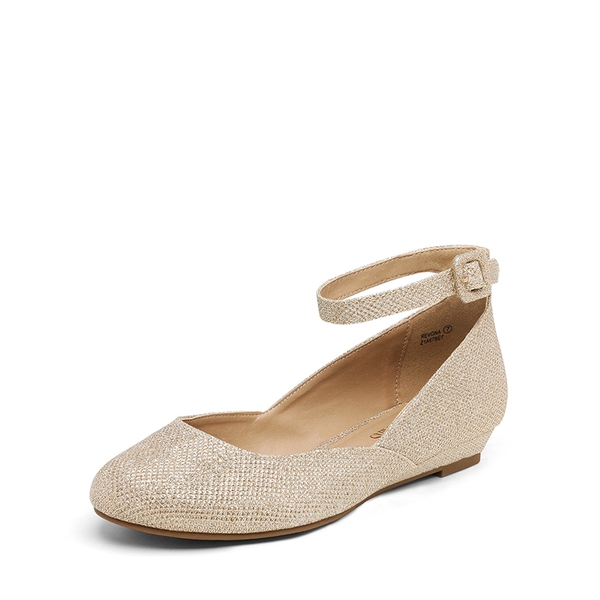 Ankle Strap Low Wedge Flats - GOLD GLITTER -  0